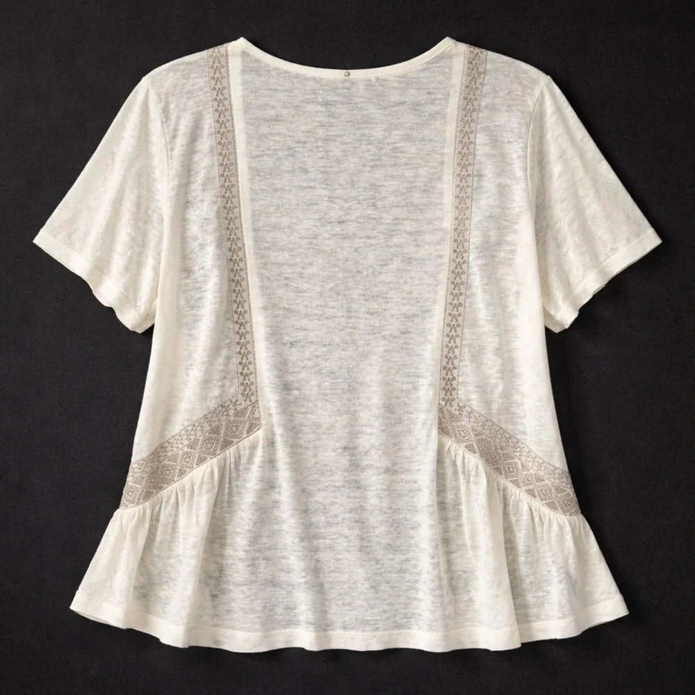 NWT Akemi + Kin Anthropologie Embroidered Linen Dolman Top Size S - Picture 3 of 10